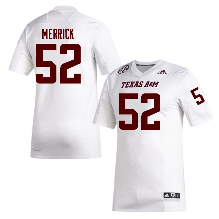 Men #52 Andrew Merrick Texas A&M Aggies College Football Jerseys Sale-White